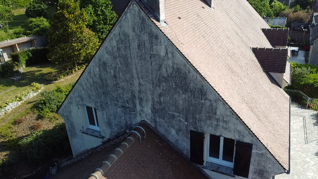 Pignon et toiture avant nettoyage